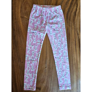 Girls Hanna Andersson Pink White Bunny Print Leggings US 8